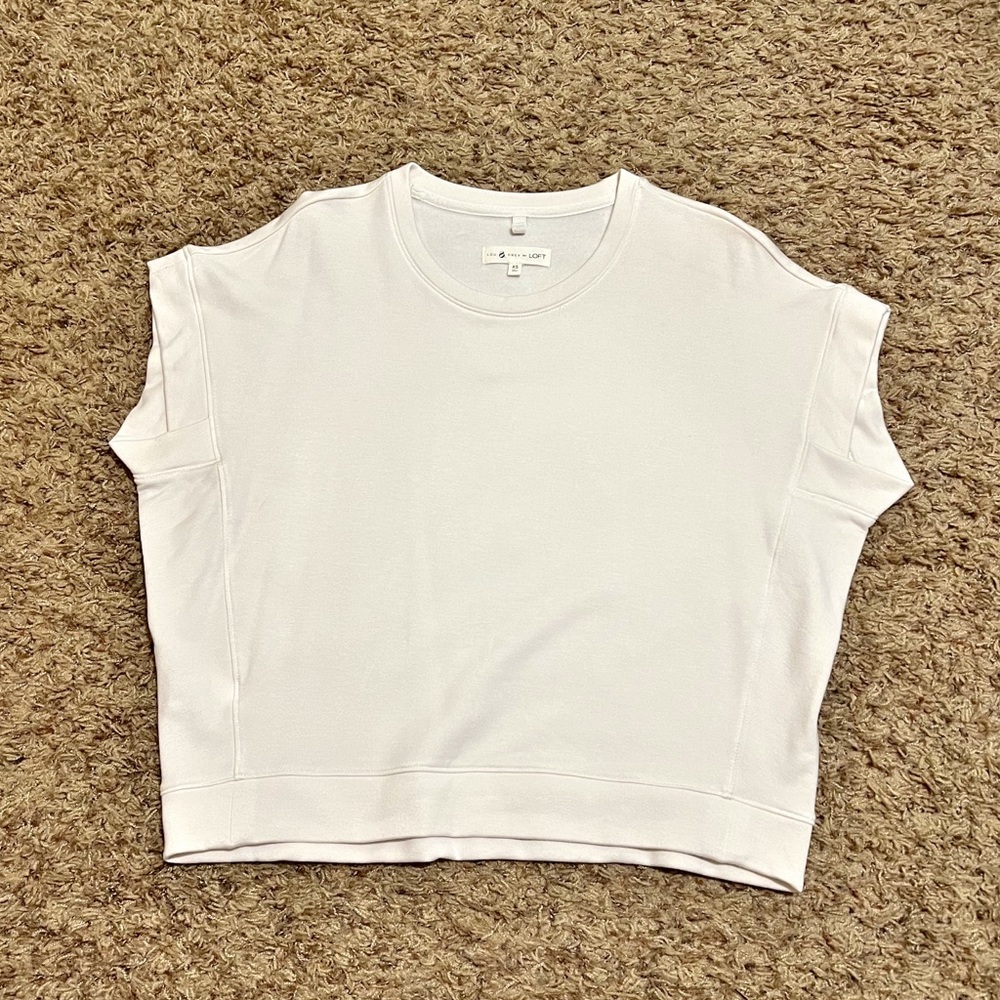[Lou & Grey] Cream Dolman Crop Fleece Top Oversized Casual Crewneck Size XSmall - Picture 4 of 8